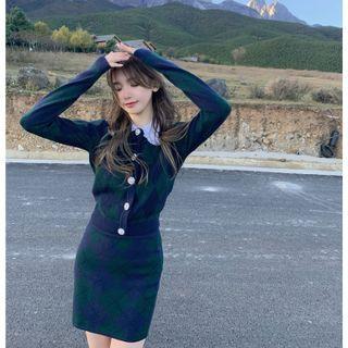 Argyle Slim-fit Cardigan / Argyle Slim-fit Knit Skirt (various Designs)