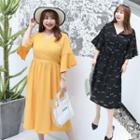 Ruffled 3/4-sleeve Sequined A-line Dress