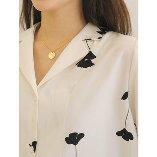 Plus Size Open-placket Floral Blouse