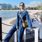 Checkerboard Collar Denim Jumpsuit