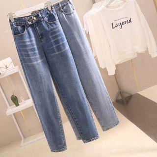 High-waist Washed Straight Leg Cropped Jeans