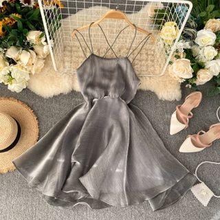 Sleeveless Spaghetti Strap Mini A-line Dress Silver - One Size