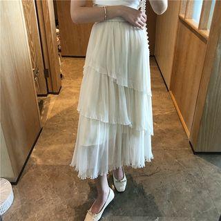 Tiered Midi Mesh Skirt Off-white - One Size
