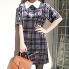 Contrast-collar Plaid Velvet Dress