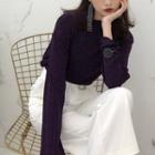 Plain Slim-fit Mock-neck Long-sleeve T-shirt
