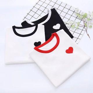 Hear Embroidered Contrast Trim Short Sleeve T-shirt