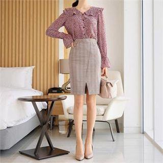 Tall Size Slit-front Glen-plaid Pencil Skirt