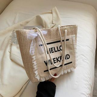 Woven Lettering Print Tote Bag