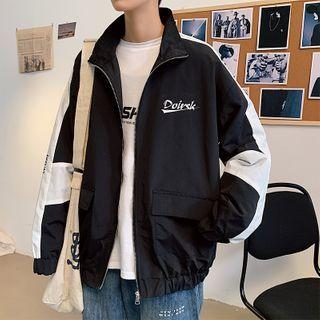 Lettering Color Block Zipped Jacket