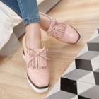 Fringed Faux Leather Wedge Loafers