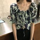 Short-sleeve Print Shirt / Pleated Skirt