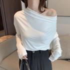 One-shoulder Long-sleeve T-shirt White - One Size