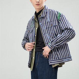 Graffiti Print Striped Shirt Jacket