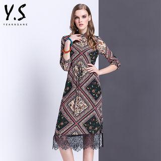 Lace Hem Patterned Sheath Dress