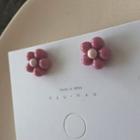 Flower Studded Earrings Rose Pink - One Size