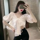 Puff-sleeve Bow Front Blouse