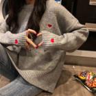 Heart Embroidered Boxy Sweater