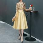 Sequined 3/4-sleeve A-line Prom Dress