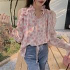 V-neck Floral Cutout Blouse Pink - One Size