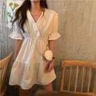Elbow-sleeve Ruffled A-line Mini Dress