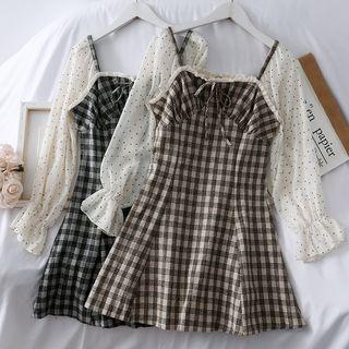 Patchwork Mock Two-piece Checker Mini Dress