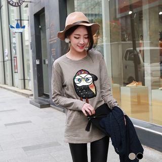 Owl-patched Long-sleeve Top