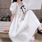 Puff-sleeve Bow A-line Dress