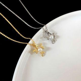 Faux Pearl Branches Pendant Sterling Silver Necklace