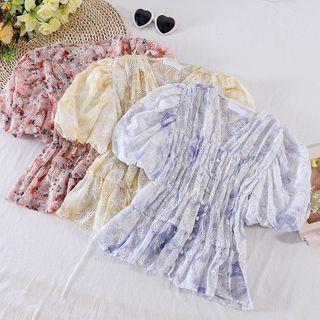 V-neck Cutout Embroidered Chiffon Top