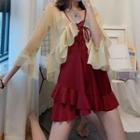 Set: Ruffle Swim Dress + Flared-sleeve Cover Up