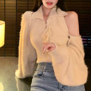 Halter Collar Knit Crop Tank Top / Shrug