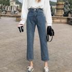 High-waist Button-hem Straight Leg Jeans
