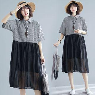 Panel Plaid Short-sleeve Shirtdress