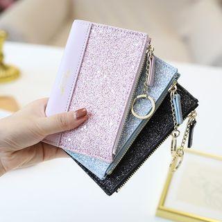 Faux Leather Glitter Panel Coin Purse