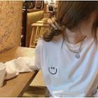 Smiley Face Embroidered Loose-fit Long-sleeve T-shirt White - One Size