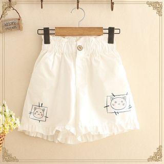 High-waist Cat Print Shorts