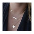 Alloy Disc & Bar Pendant Layered Necklace Gold - One Size