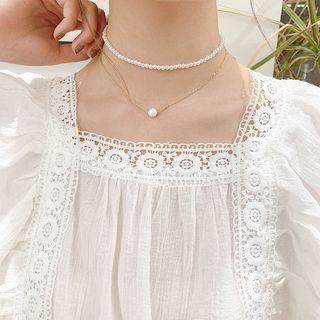 Faux Pearl Pendant Layered Choker Necklace