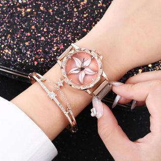 Floral Rhinestone Bracelet Watch
