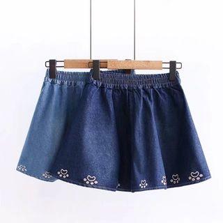 Denim Embroidered A-line Mini Skirt