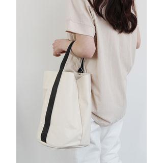 Contrast-trim Canvas Bucket Shopper Bag