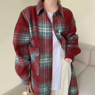 Plaid Shirt Jacket Plaid - Red - One Size