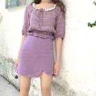 Short Sleeve Plaid Blouse / A-lien Skirt