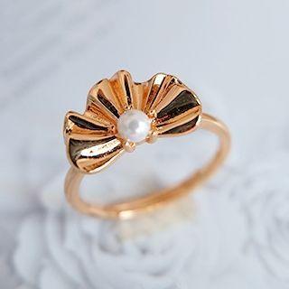 Shell Faux Pearl Sterling Silver Open Ring Gold - One Size