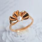 Shell Faux Pearl Sterling Silver Open Ring Gold - One Size