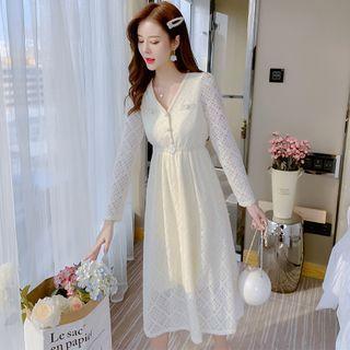 Long-sleeve Button-up Lace Dress