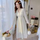 Long-sleeve Button-up Lace Dress