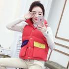 Stand Collar Color Block Buttoned Padded Vest
