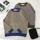 Embroidered Color-block Striped Long-sleeve Sweater
