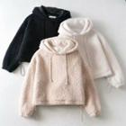 Fleece Cropped Hoodie With Waist Sting